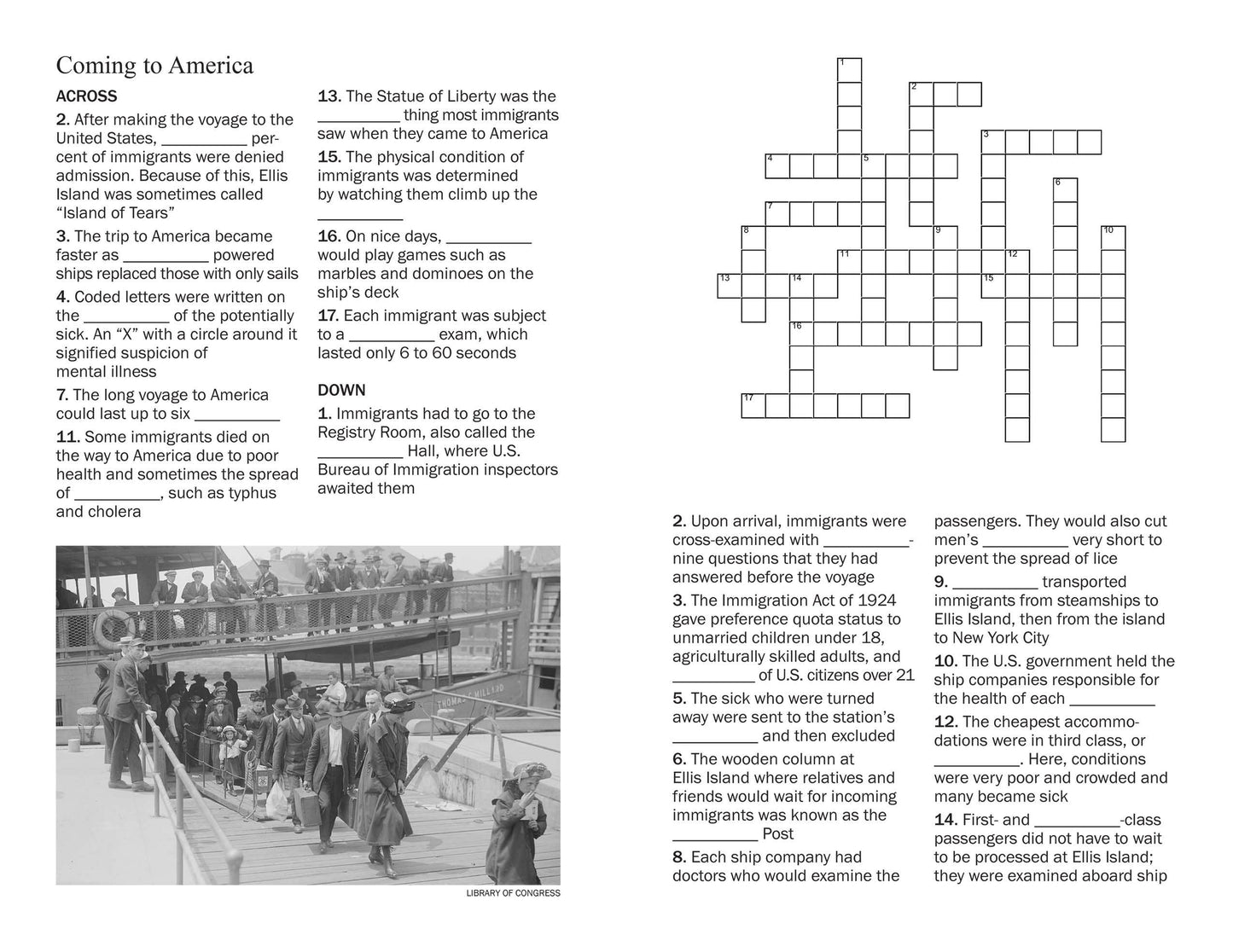 Ellis Island and the Statue of Liberty Crossword Puzzles