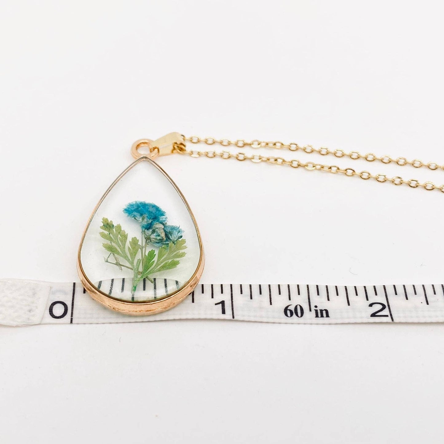 Baby’s Breath & Fern Pressed Dried Flower Teardrop Necklace