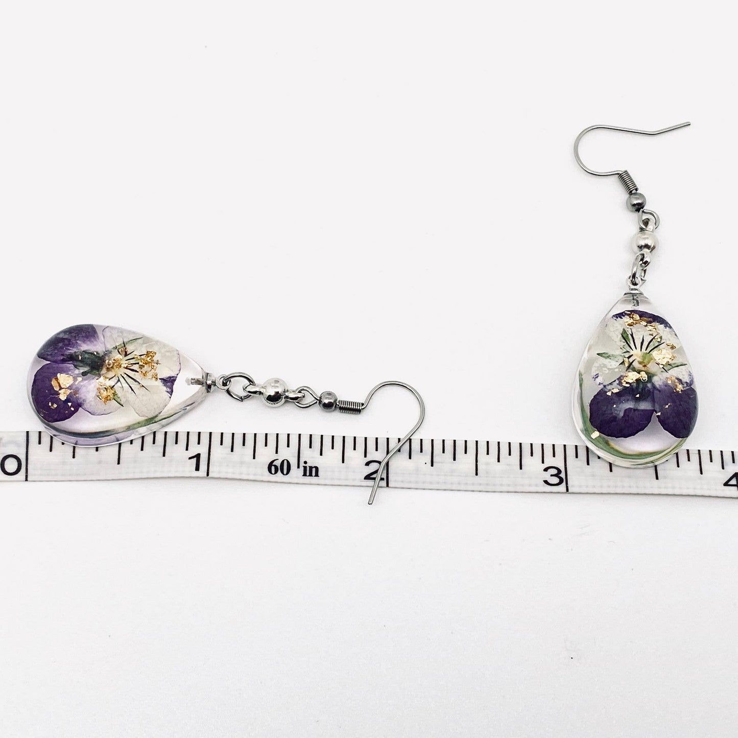 Wild Pansy Genuine Dried Flower Teardrop Dangle Earrings