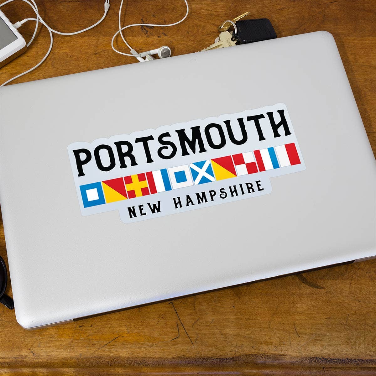 Portsmouth NH Nautical Flags Large Vinyl Bumper Sticker