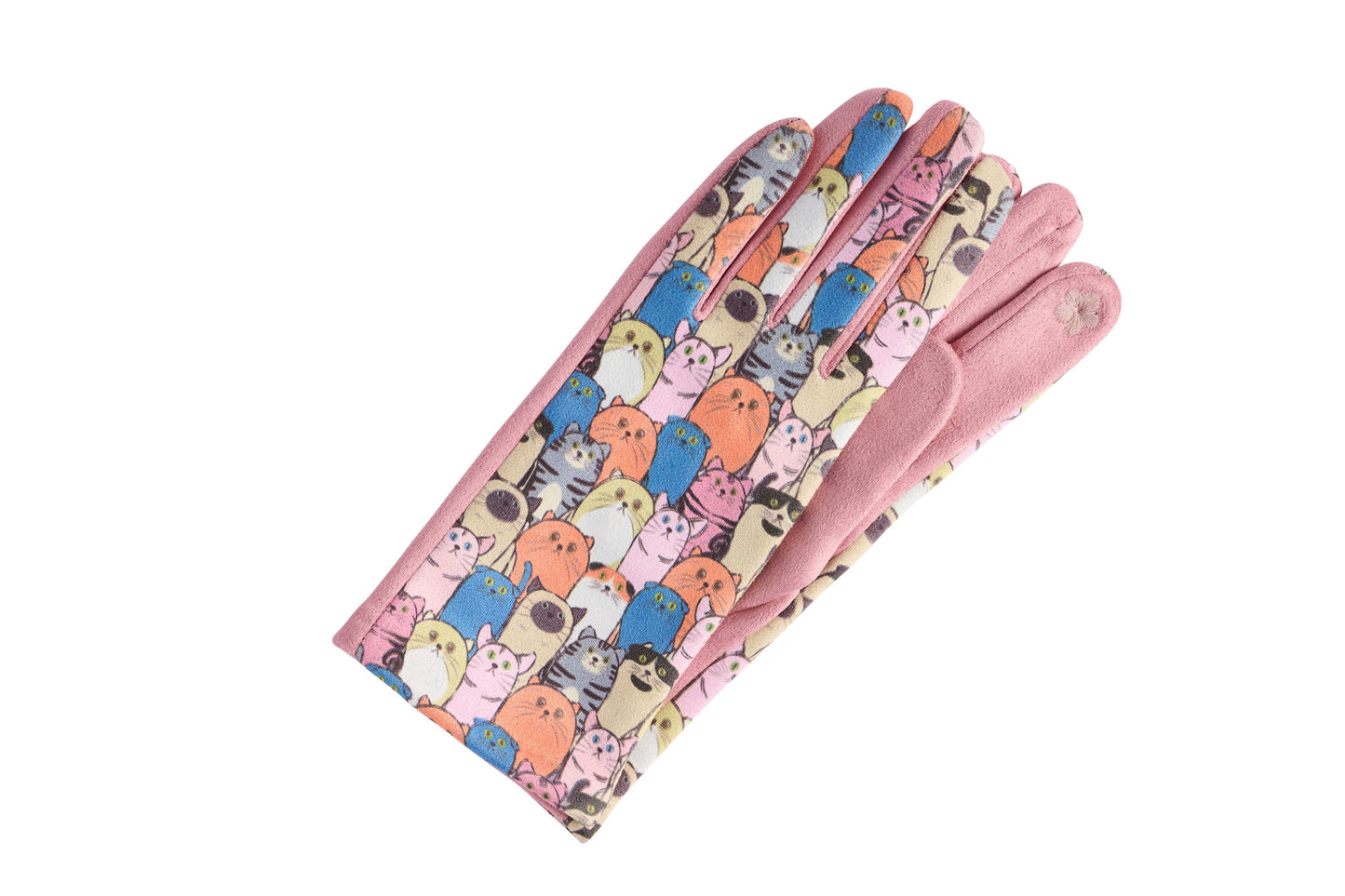 Pink Suede Cat Pattern Gloves