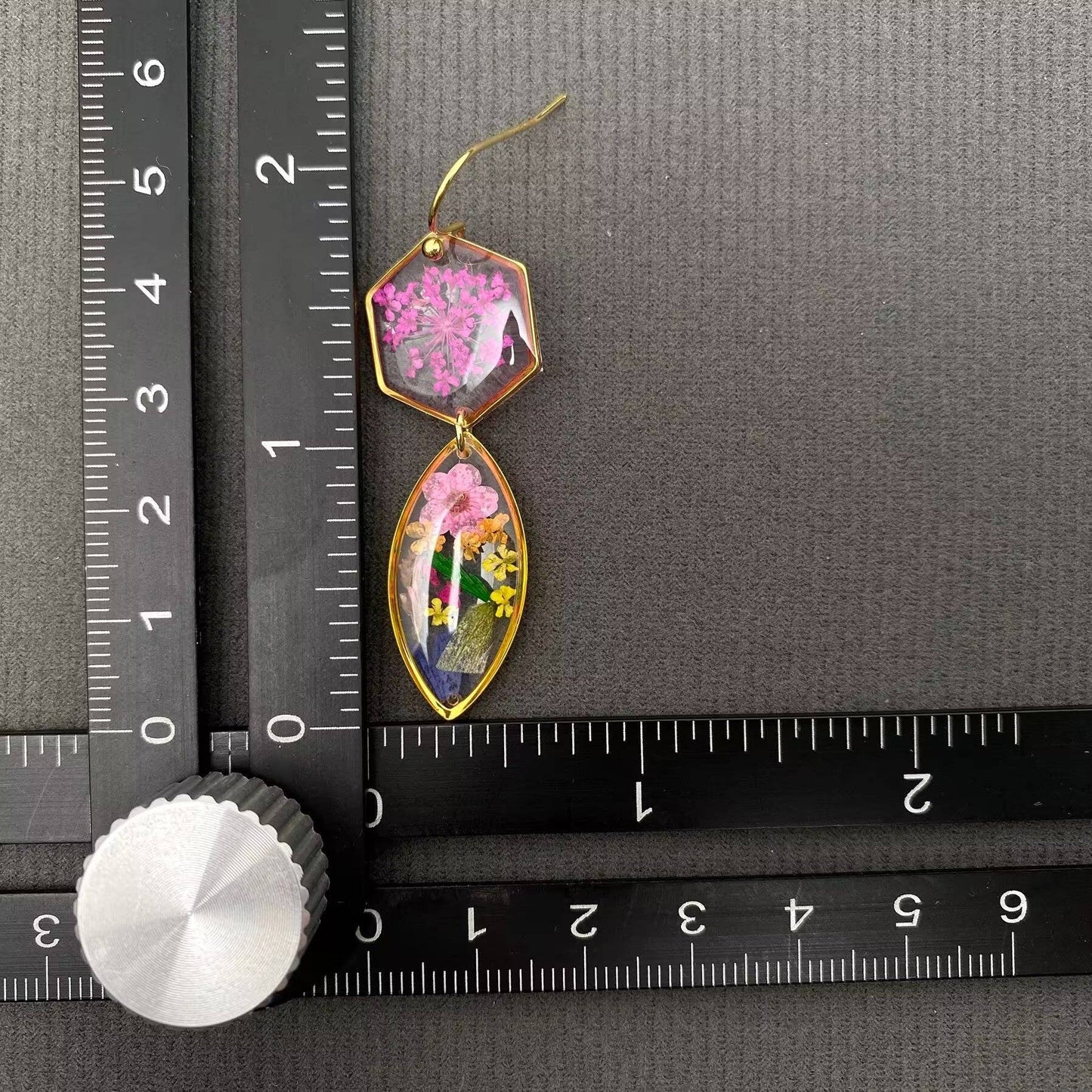 Dried Flowers Floral Geometric 18K Golden SS Earrings