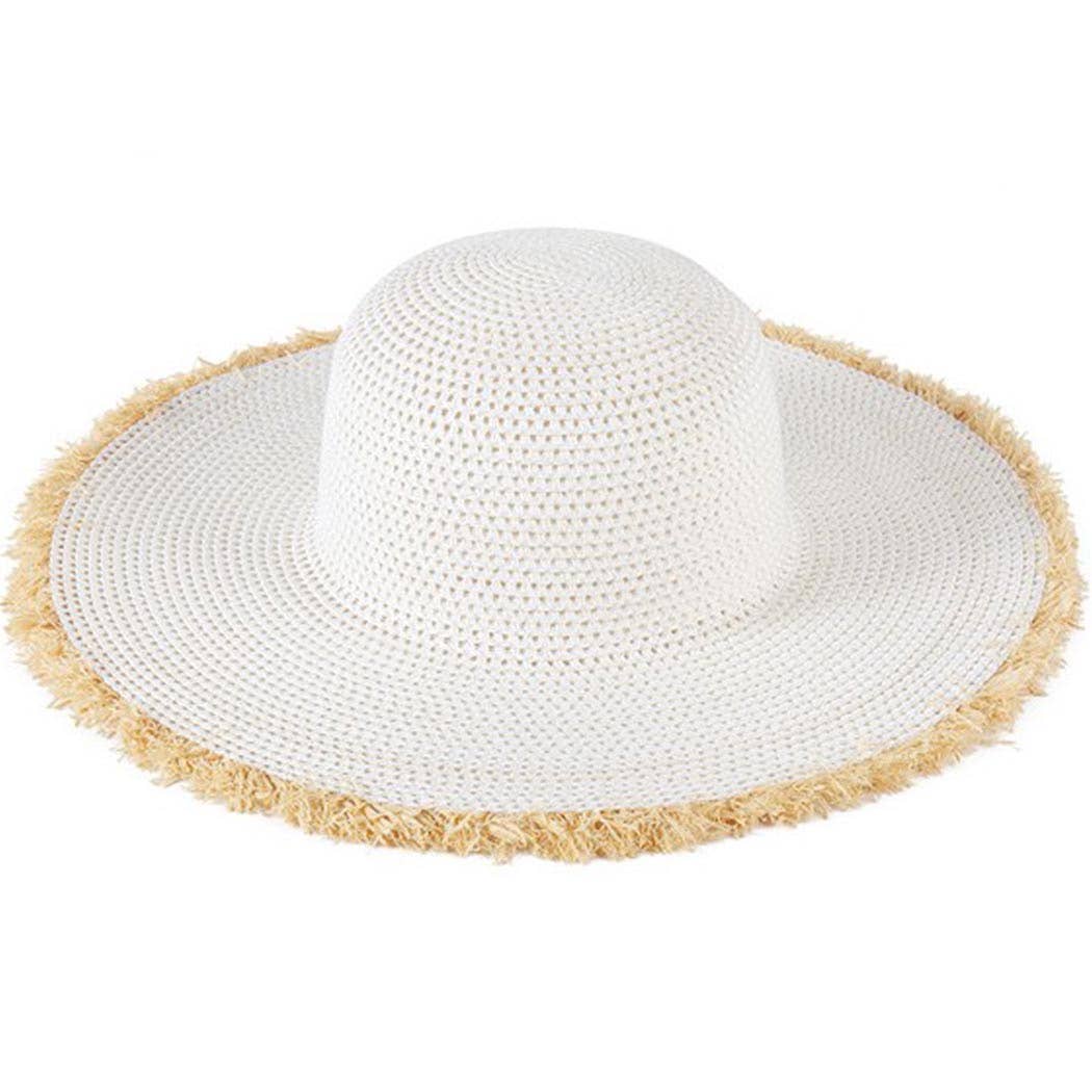 Frayed edge floppy straw hat