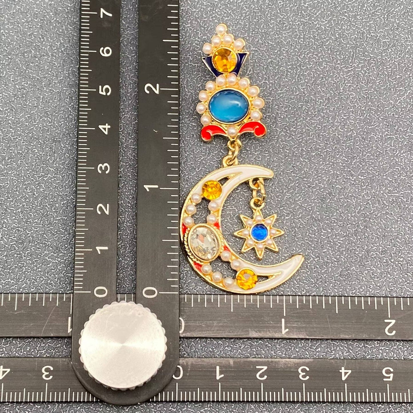 Vintage Rhinestone Enamel Star Moon Dangle Earrings