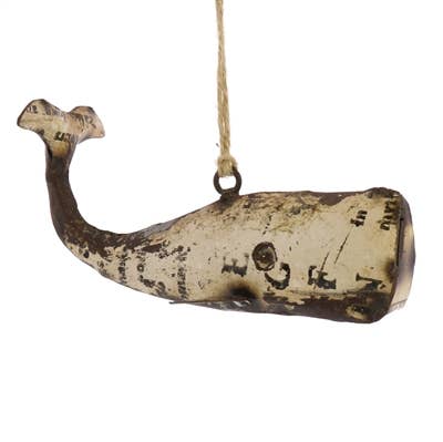 Reclaimed Metal Whale Ornament - White