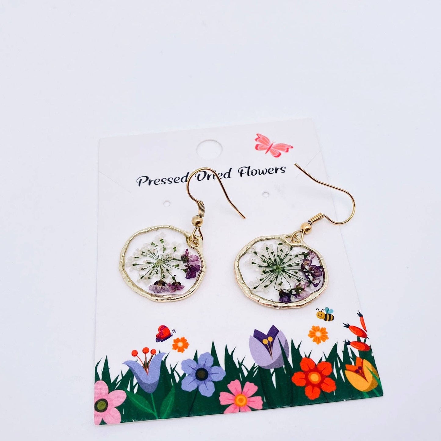 Queen Anne's Lace & Lobularia Maritima Dried Flowers Earings