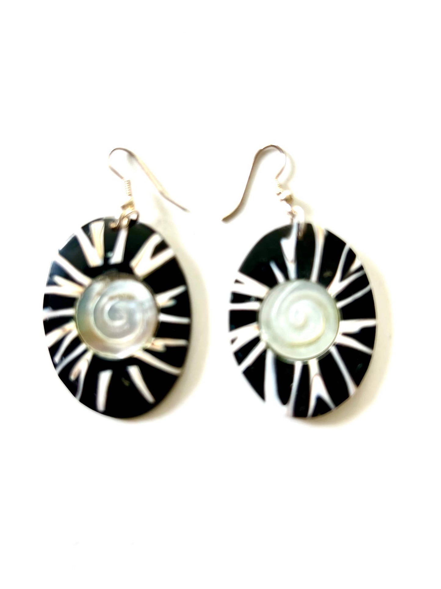 Mother of pearl shell earrings square within oval