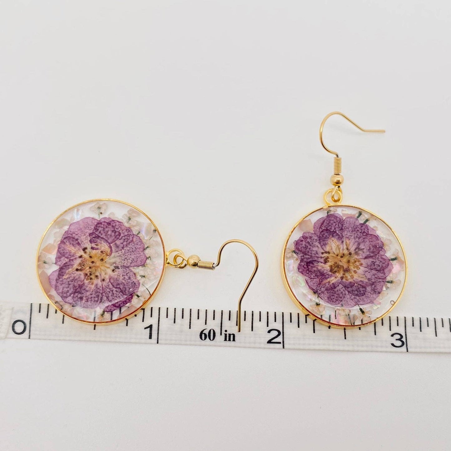 Roses & Queen Anne's Lace Flower Round Charm Earrings