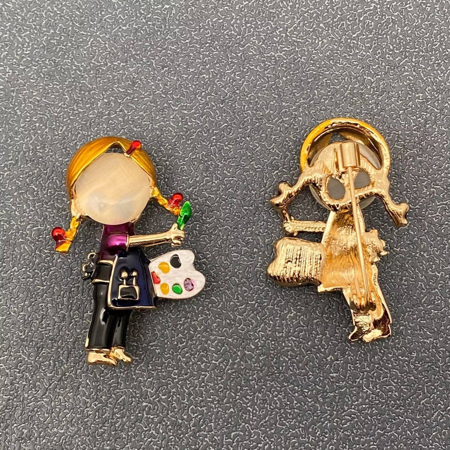 Enamel Little Girl Painter Brooch