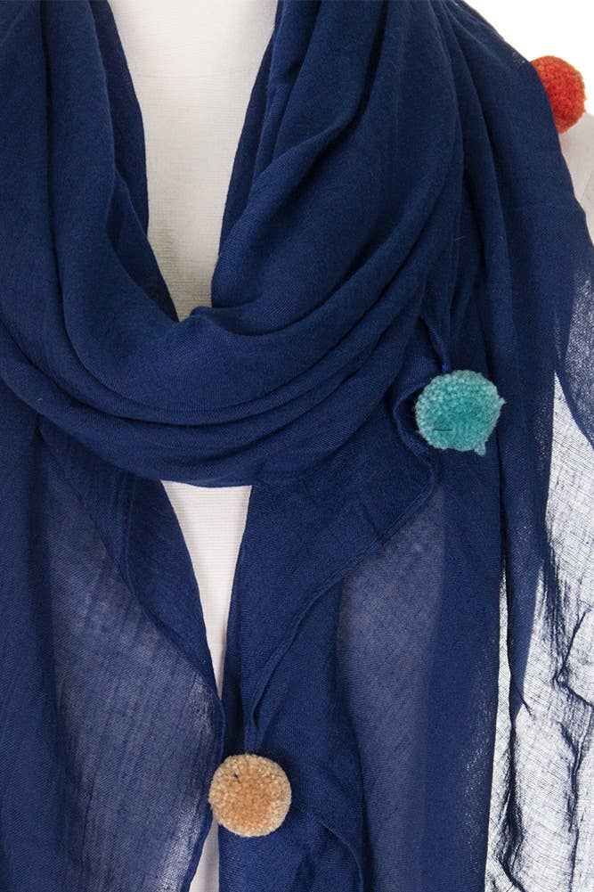 Multi Color Pom Solid Oblong Scarf