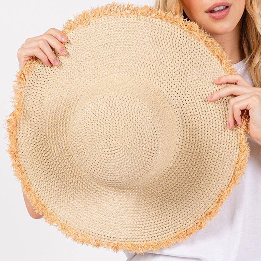 Frayed edge floppy straw hat