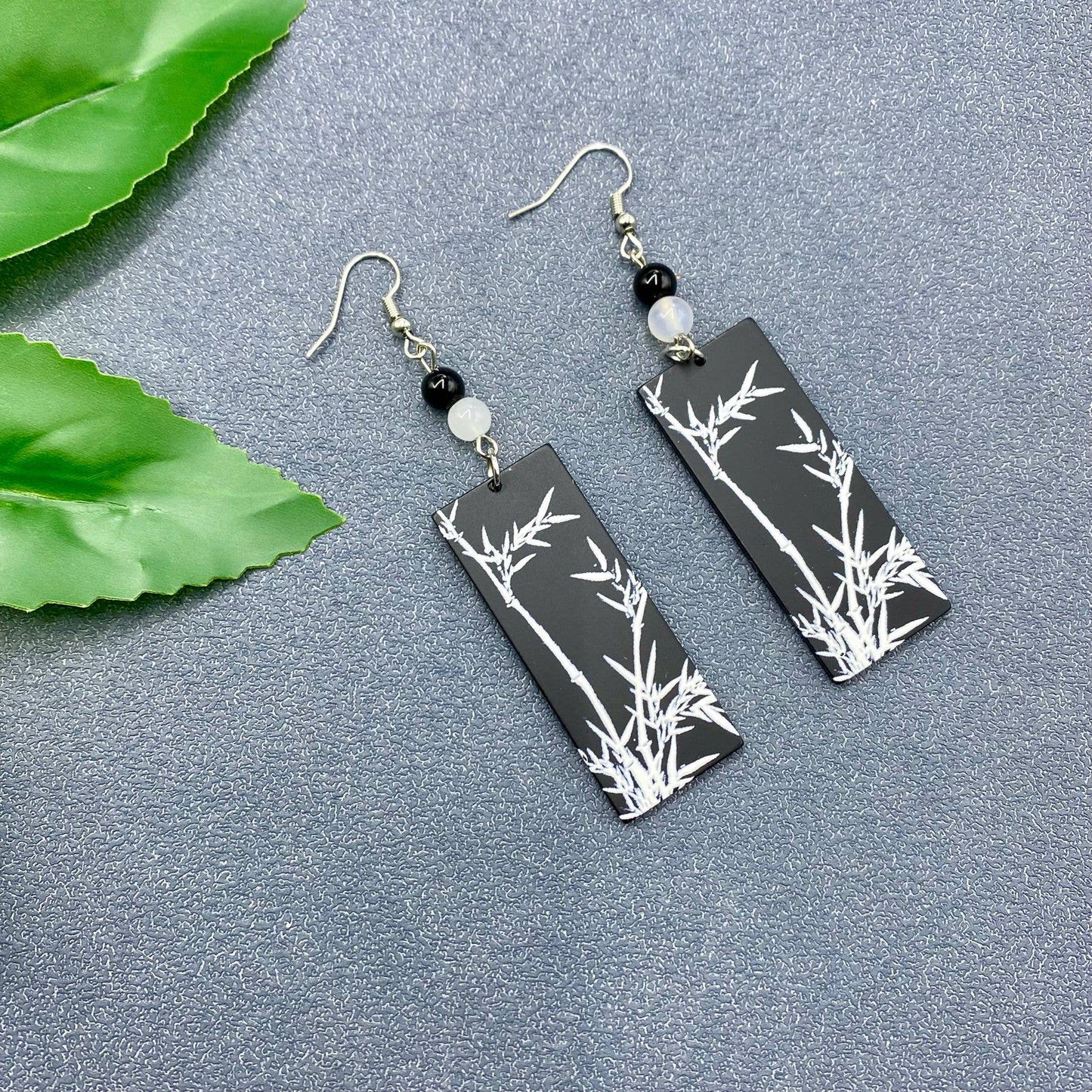 Bamboo & Flowers Acrylic Rectangular Earrings
