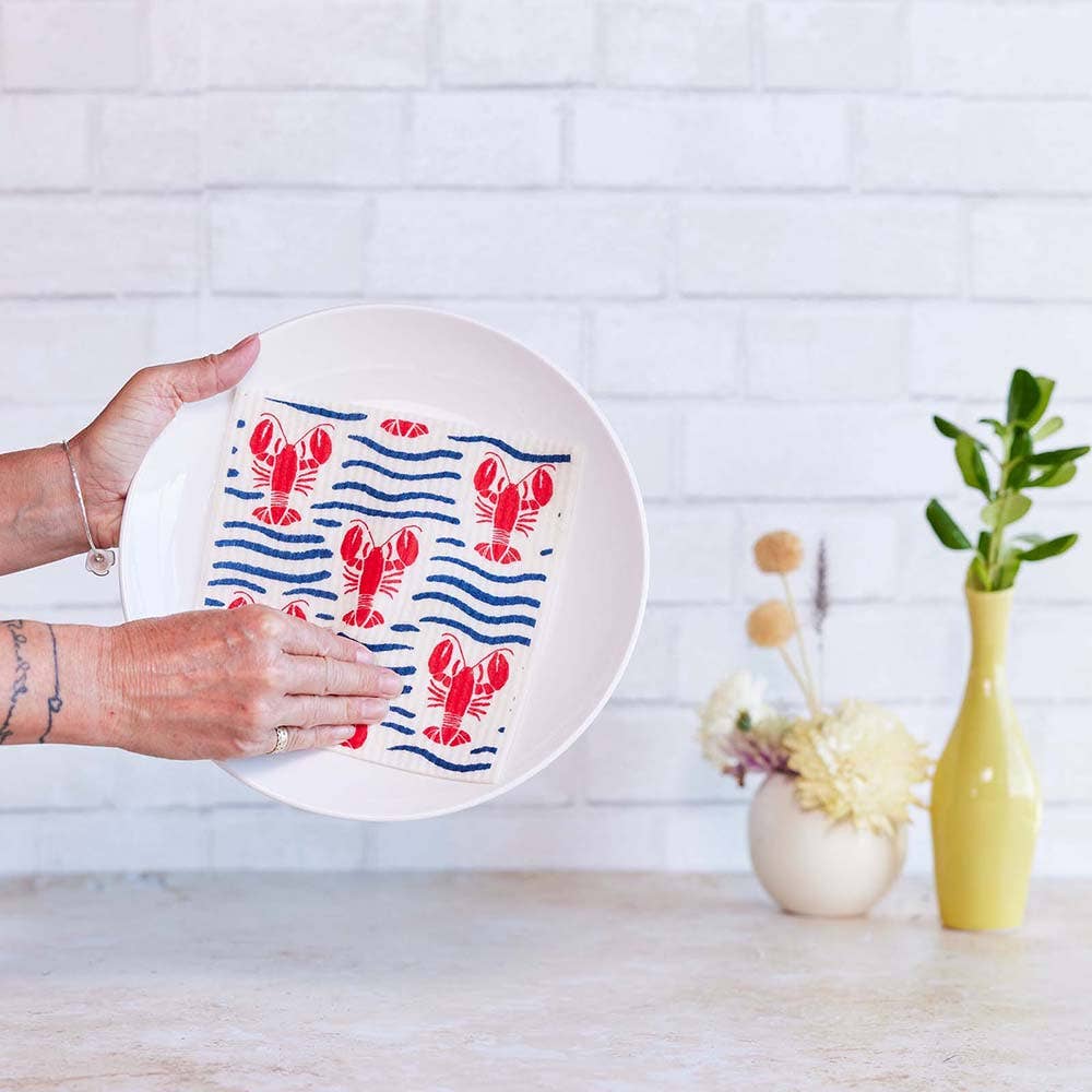 LOBSTER WAVES blu Cloths Reusable Sponge-Cloth, Set of 2