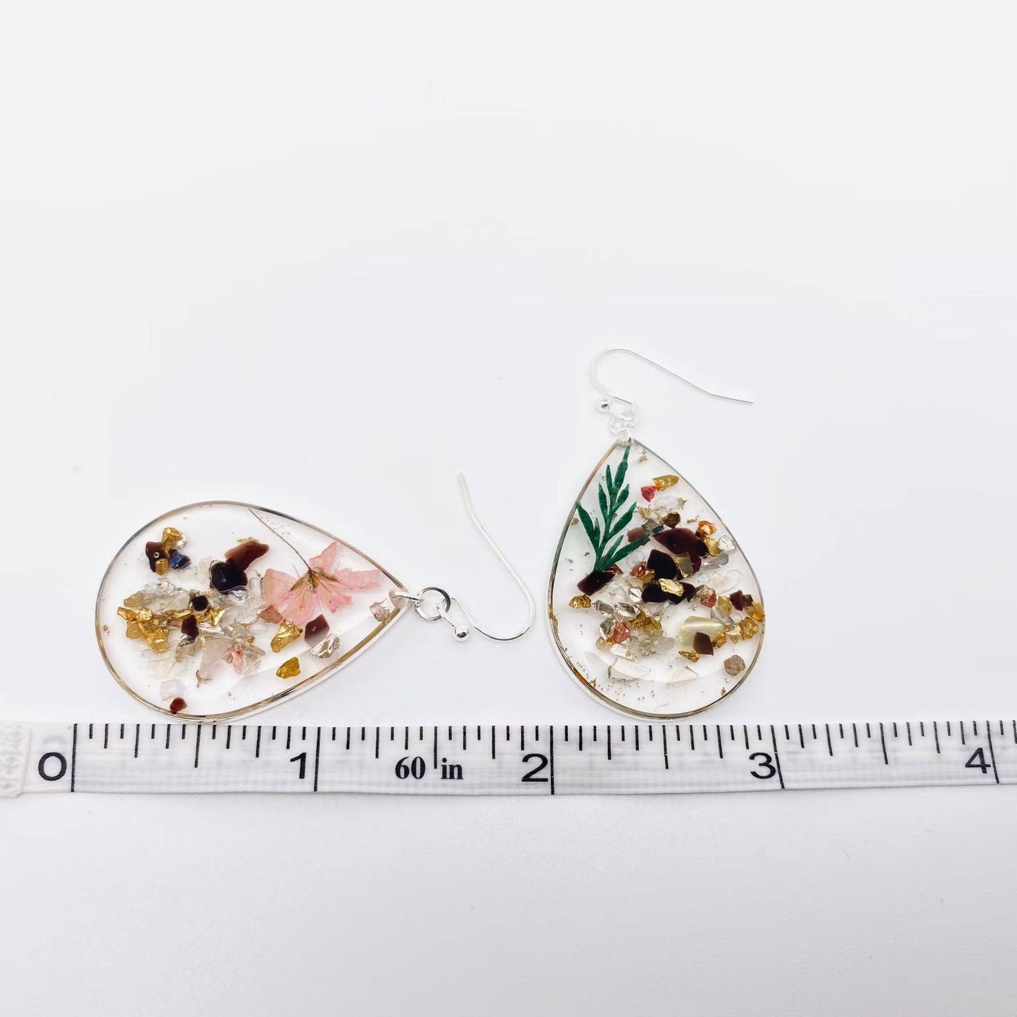 Floral and Leaf Mixed Drop Earrings with Stone Accents