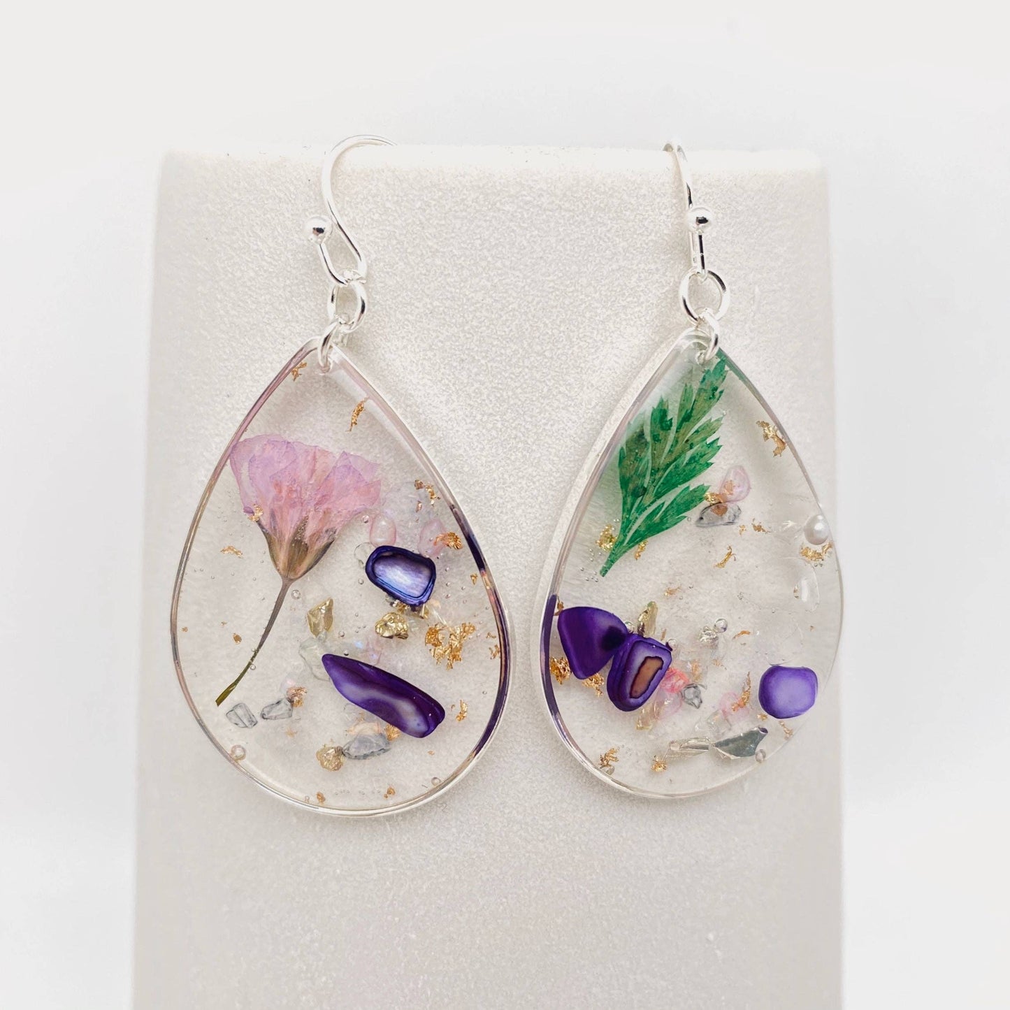 Floral and Leaf Mixed Drop Earrings with Stone Accents