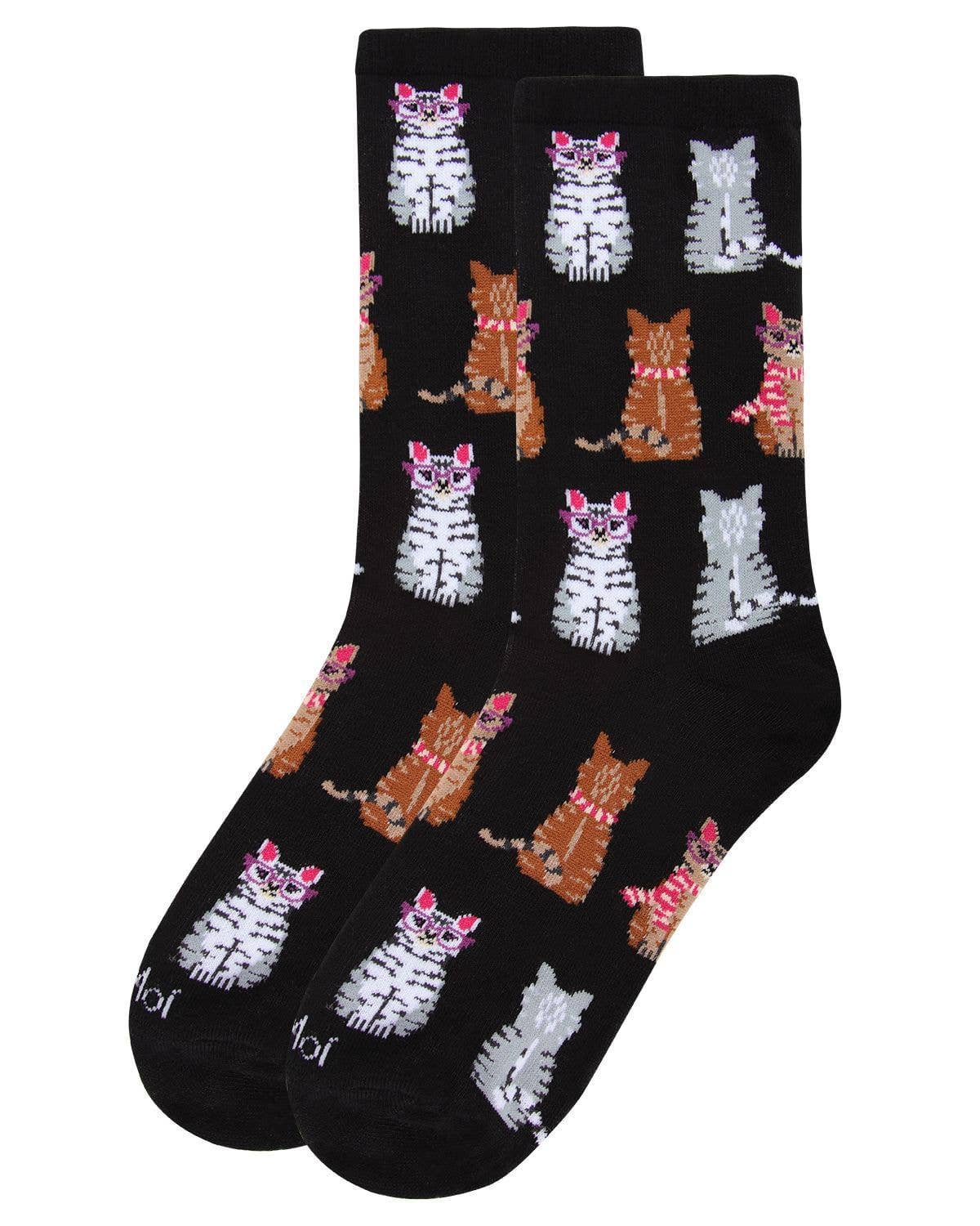 MeMoi Studious Cats Bamboo Blend Crew Socks