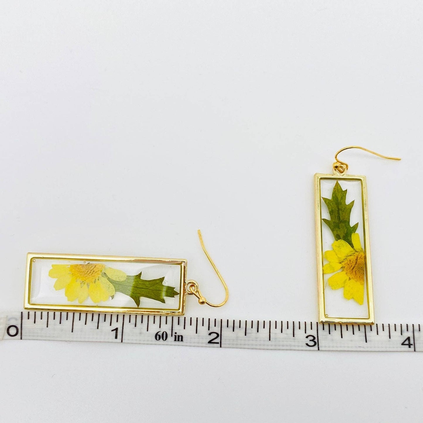 Yellow Chrysanthemum & Fern Dried Plant Earrings