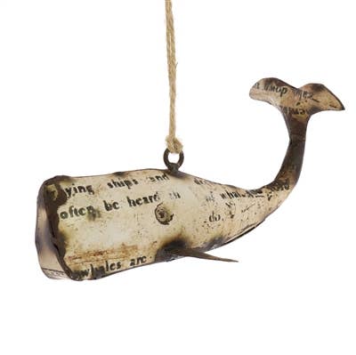 Reclaimed Metal Whale Ornament - White