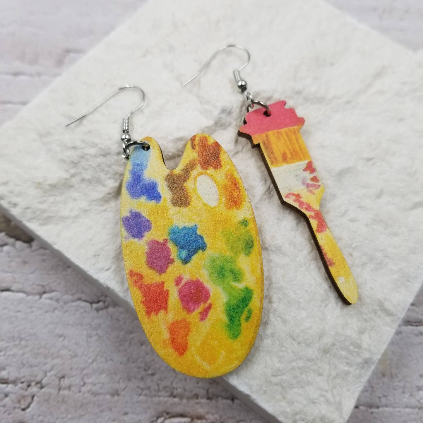 Artist Palette Wood Earrings