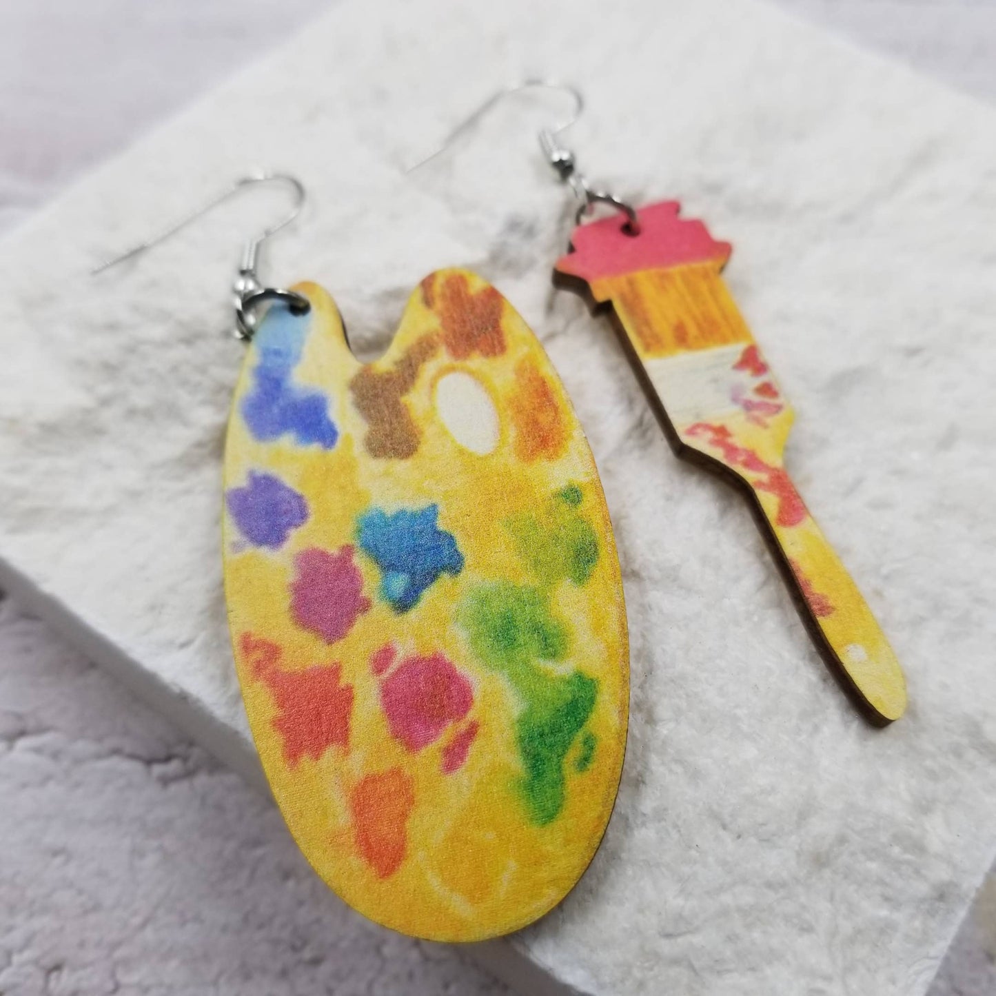 Artist Palette Wood Earrings