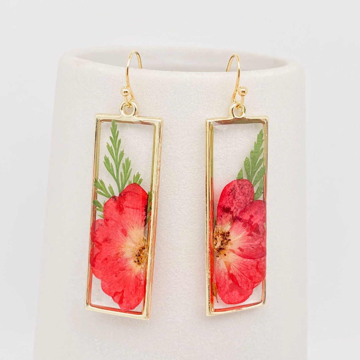 Rose & Ferns Genuine Dried Flowers Rectangular Earrings