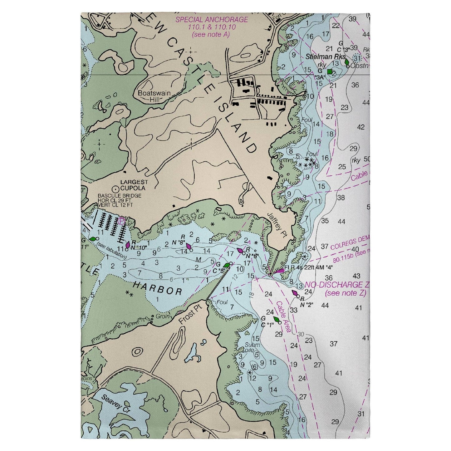 Portsmouth Harbor, NH Nautical Map Guest Towel