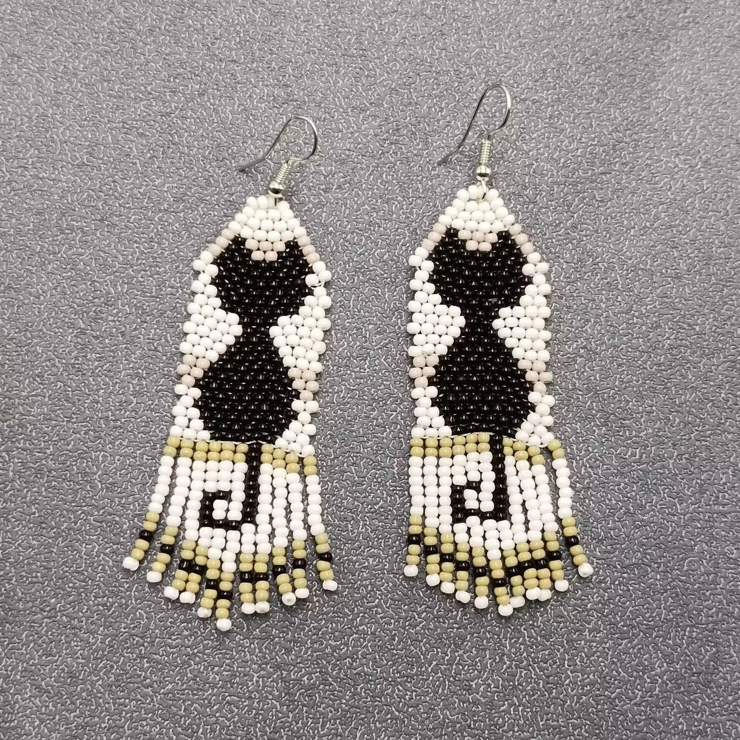 Black Cat Kitten Seed Beads Fringe Earrings