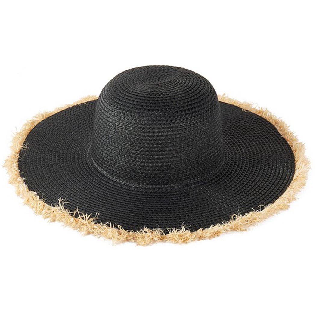 Frayed edge floppy straw hat