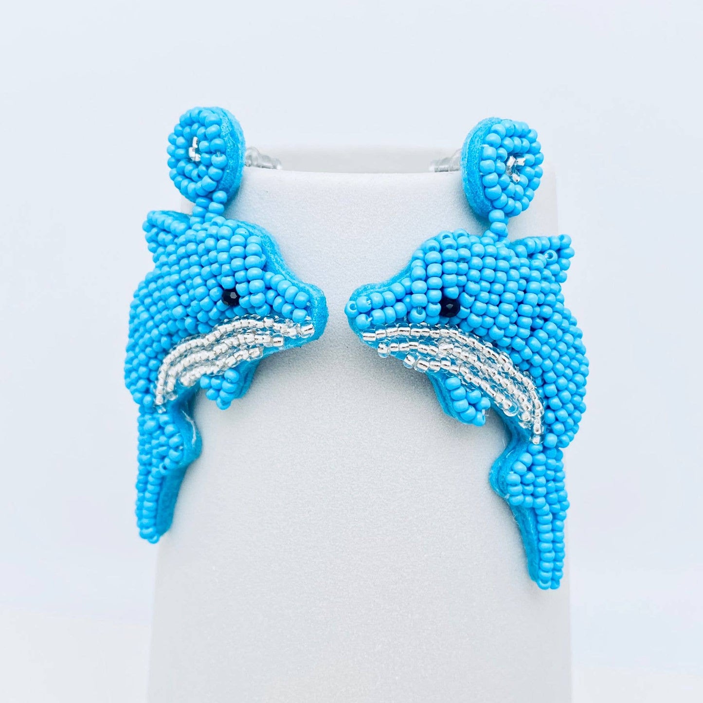 Glass Seed Beads Blue Dolphin Post Earrings