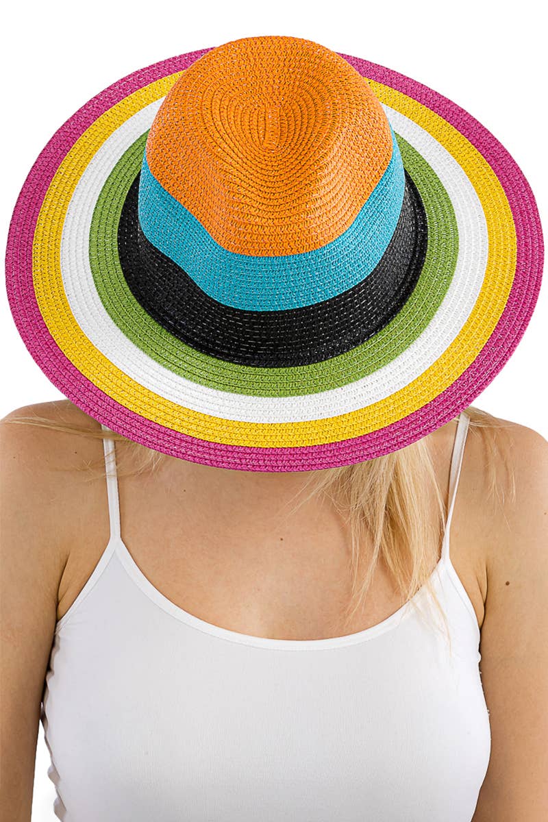 Multicolor Stripe Standard Brim Straw Rancher Hat