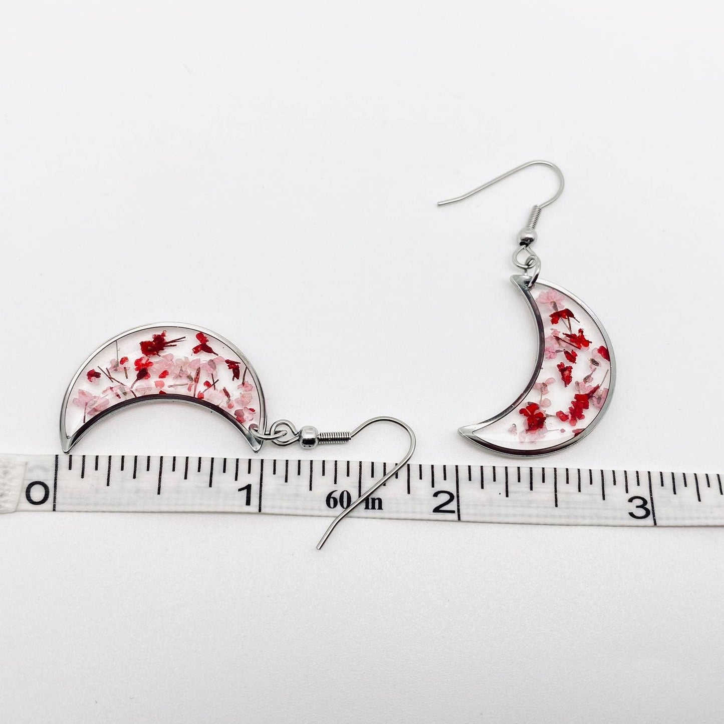 Floral Crescent Moon Pendant Dangle Earrings