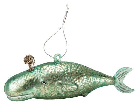 Glass Teal Whale Ornament
