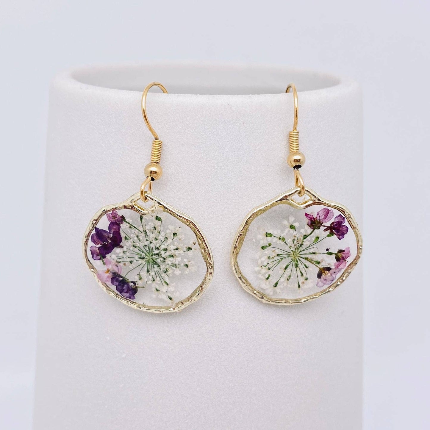 Queen Anne's Lace & Lobularia Maritima Dried Flowers Earings