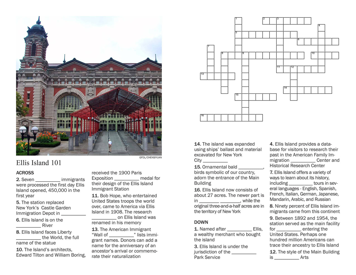 Ellis Island and the Statue of Liberty Crossword Puzzles