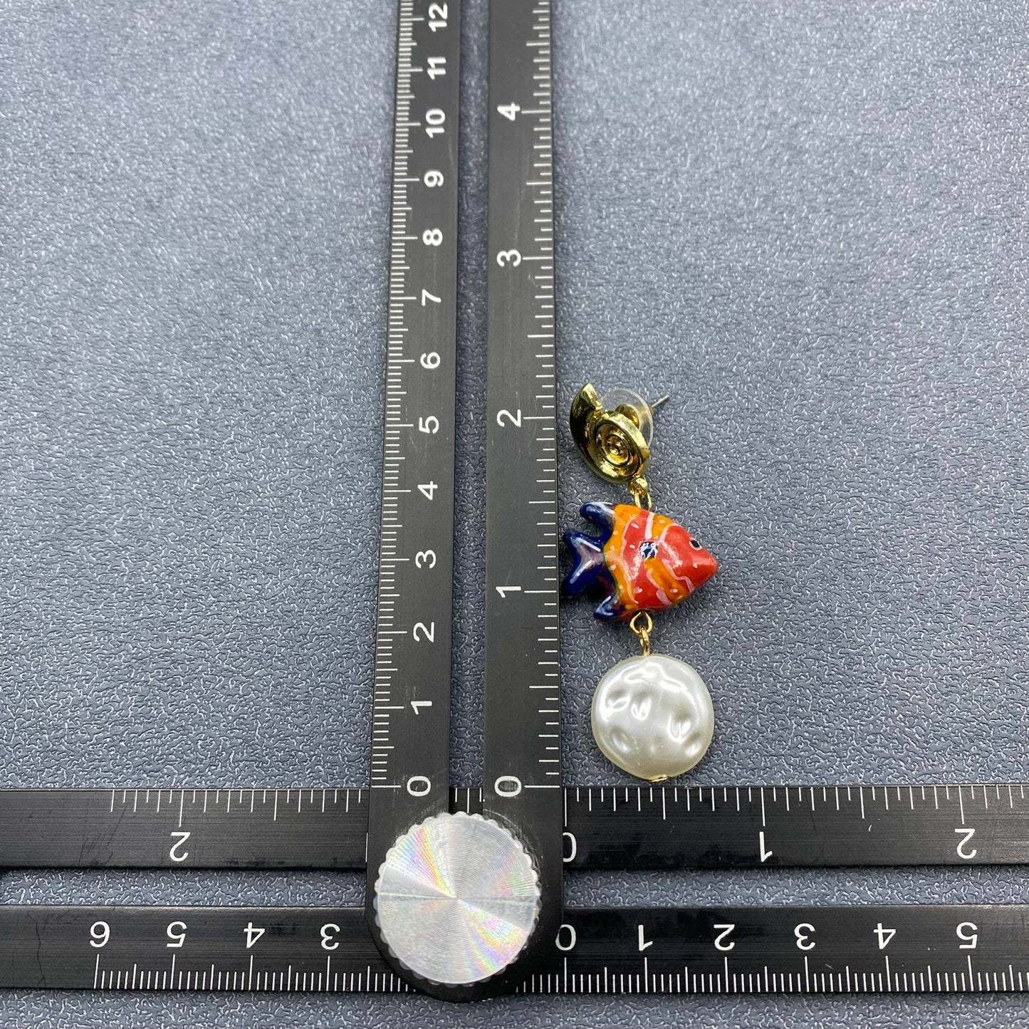 Resin Fish Charm Conch Post Earrings