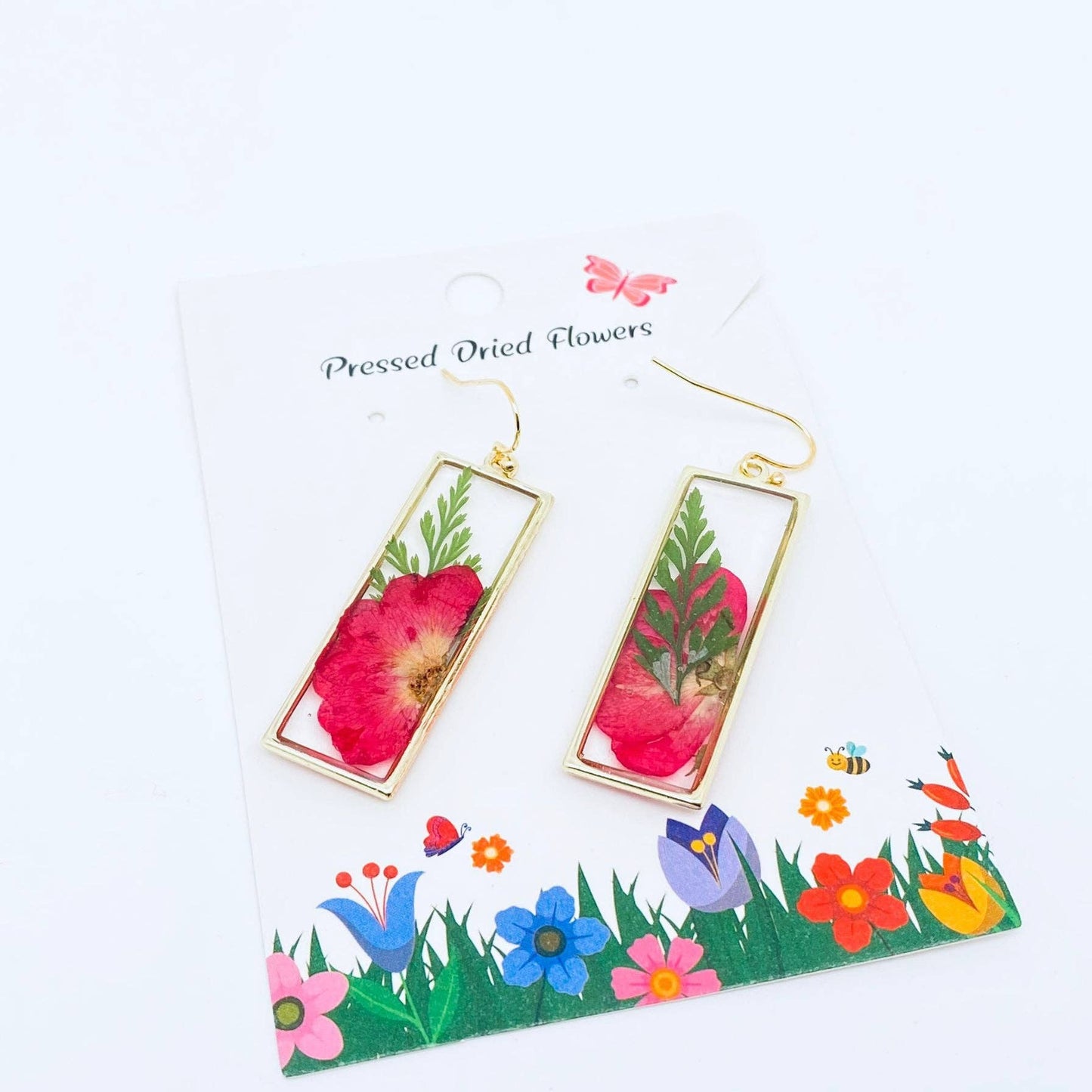 Rose & Ferns Genuine Dried Flowers Rectangular Earrings