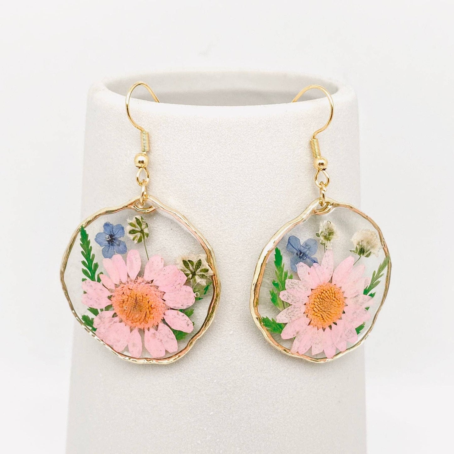 Floral Geometric Pendant Genuine Dried Flowers Earring