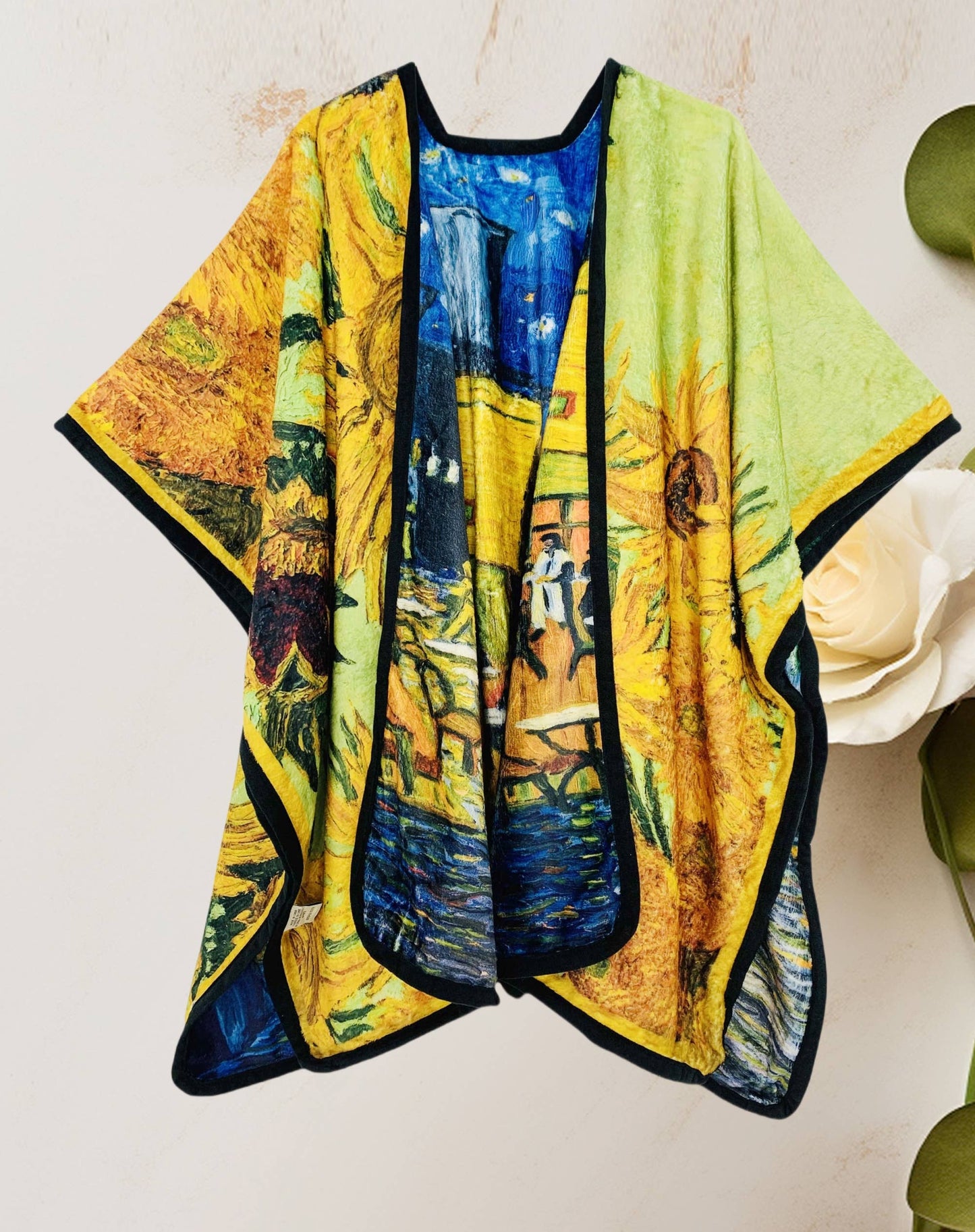 Blue-Yellow Van Gogh Cafe & Sunflower Reversible Fleece Cape