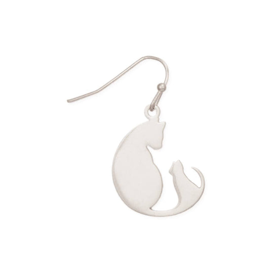 Mother's Love Cat & Kitten Silver Earrings