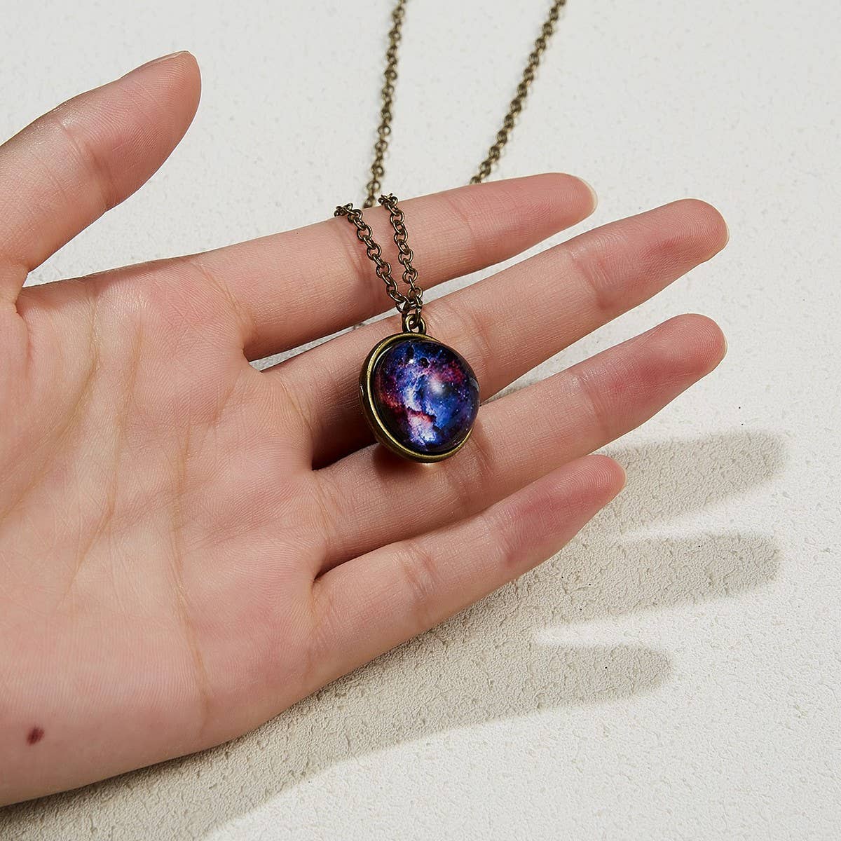 Double sided universe starry night necklace