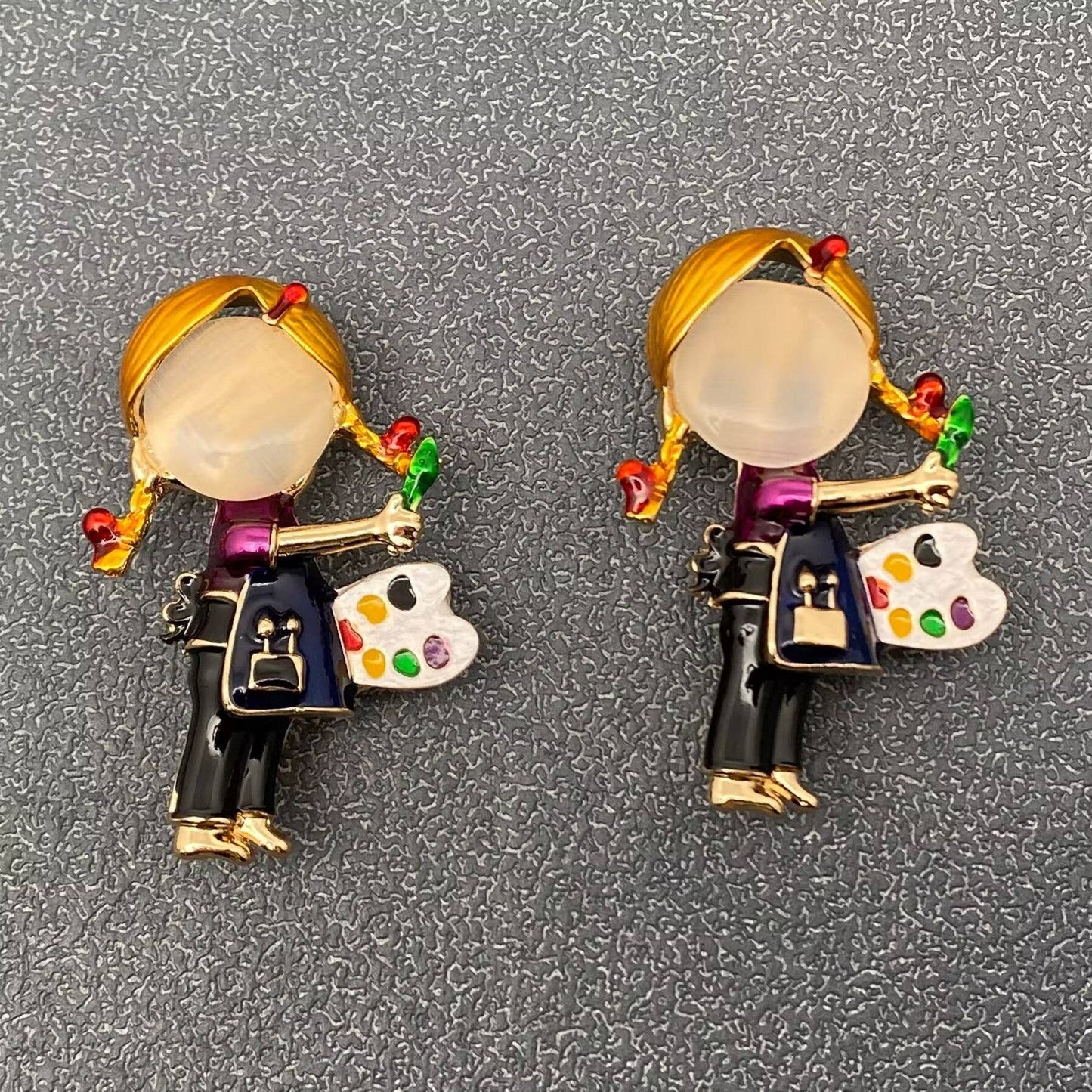 Enamel Little Girl Painter Brooch