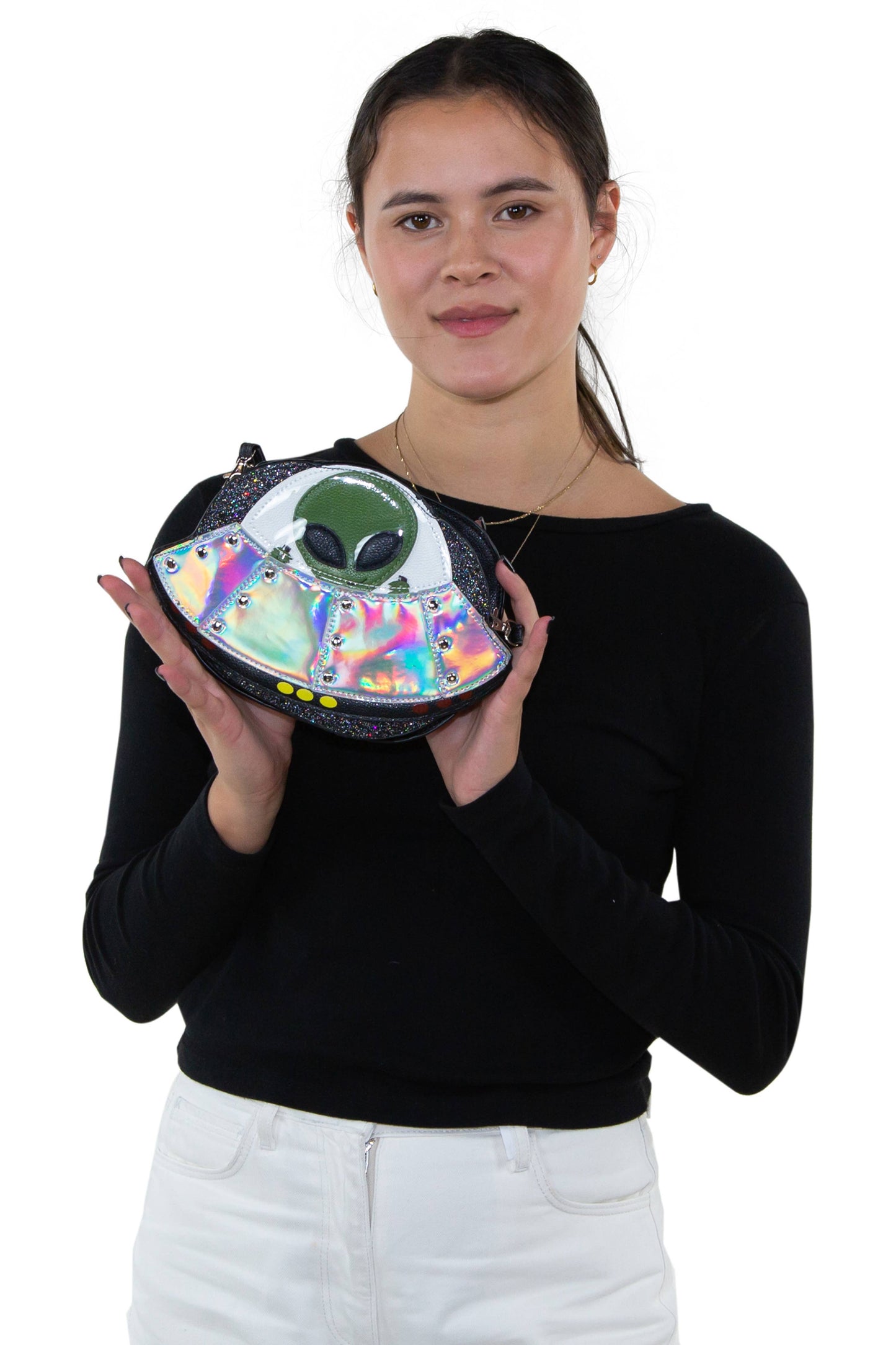 Alien on a Spaceship Crossbody Bag