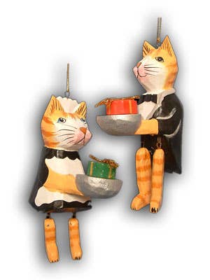 Cat Butler wood  hand painted Christmas Ornament