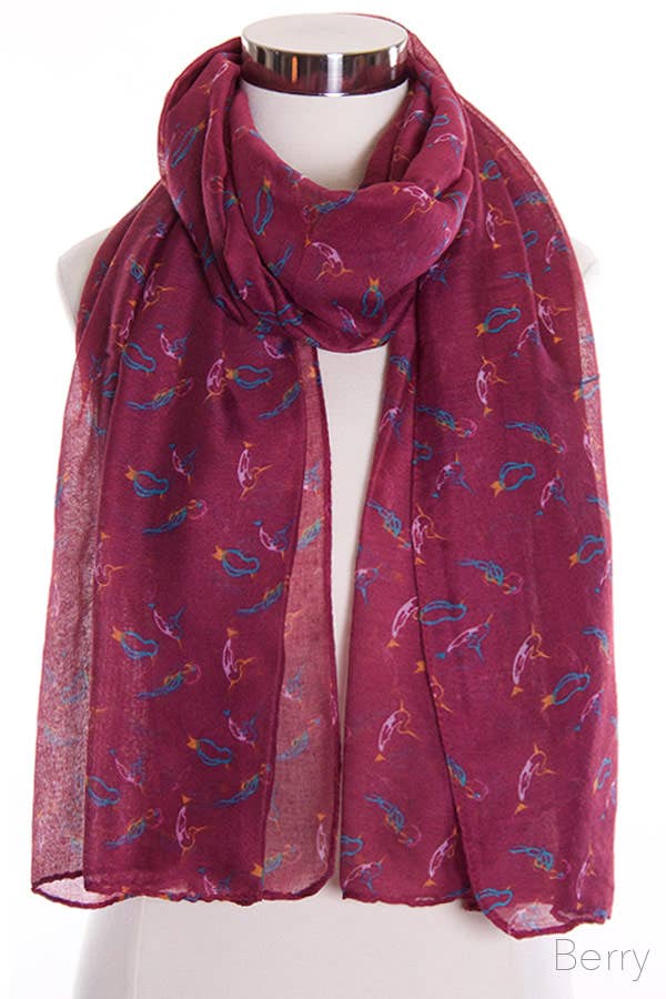 Colorful Multi Color Bird Outline Print Scarf