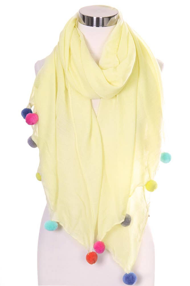 Solid Pom Pom Edge Trim Solid Oblong Scarf