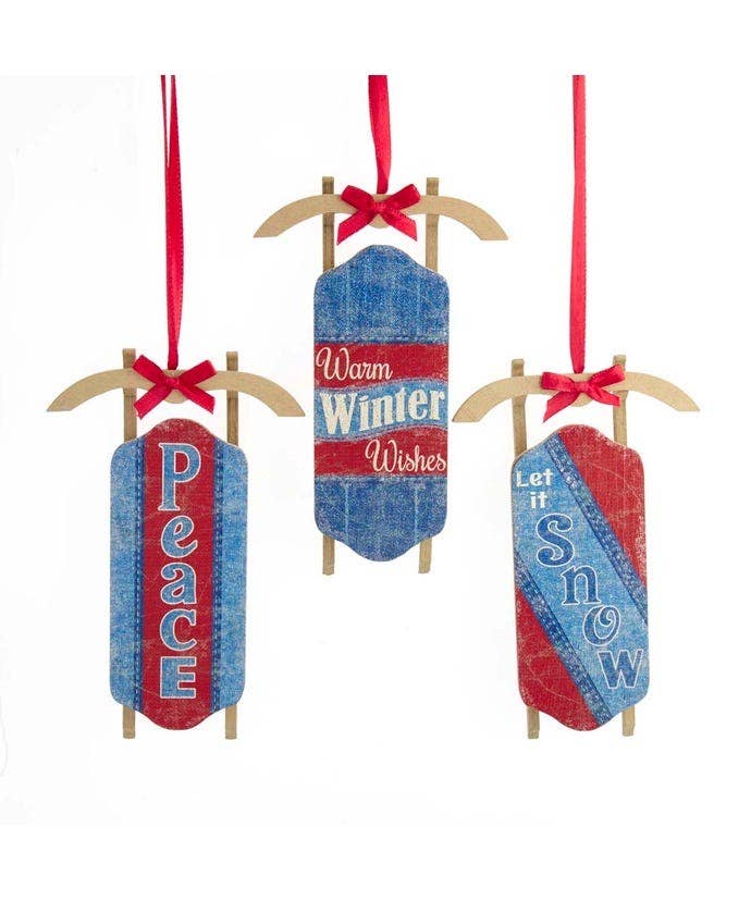 Wooden denim sled ornament 3/asstd.