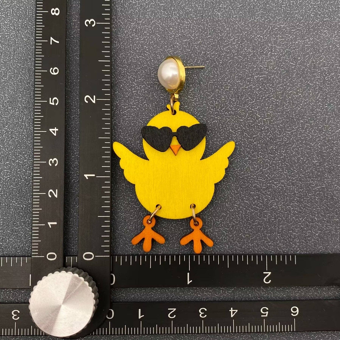 Wooden Yellow Duck Wearing Glasses Dangle Earrings