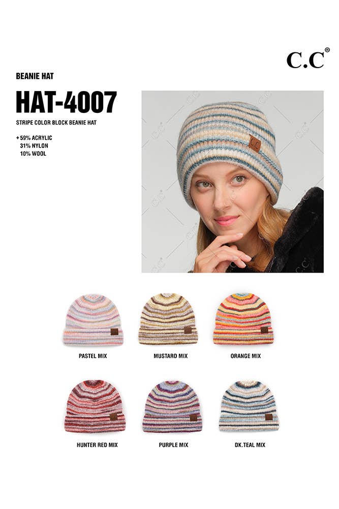 C.C Stripe Color Block Beanie