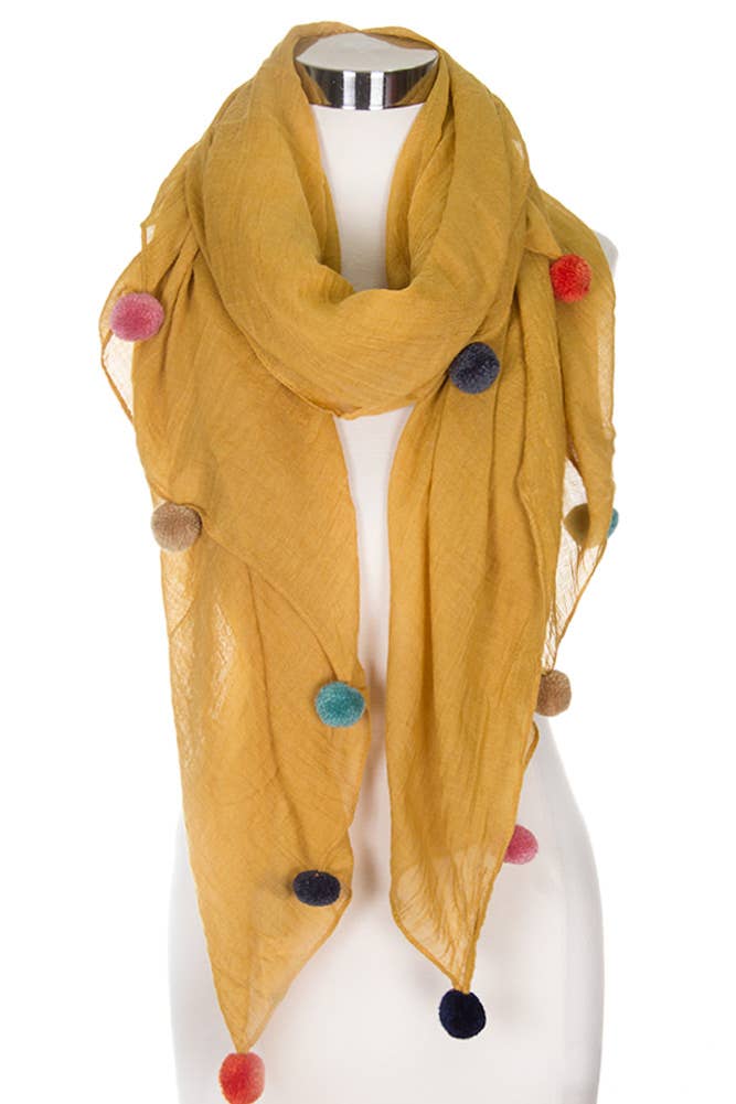 Multi Color Pom Solid Oblong Scarf