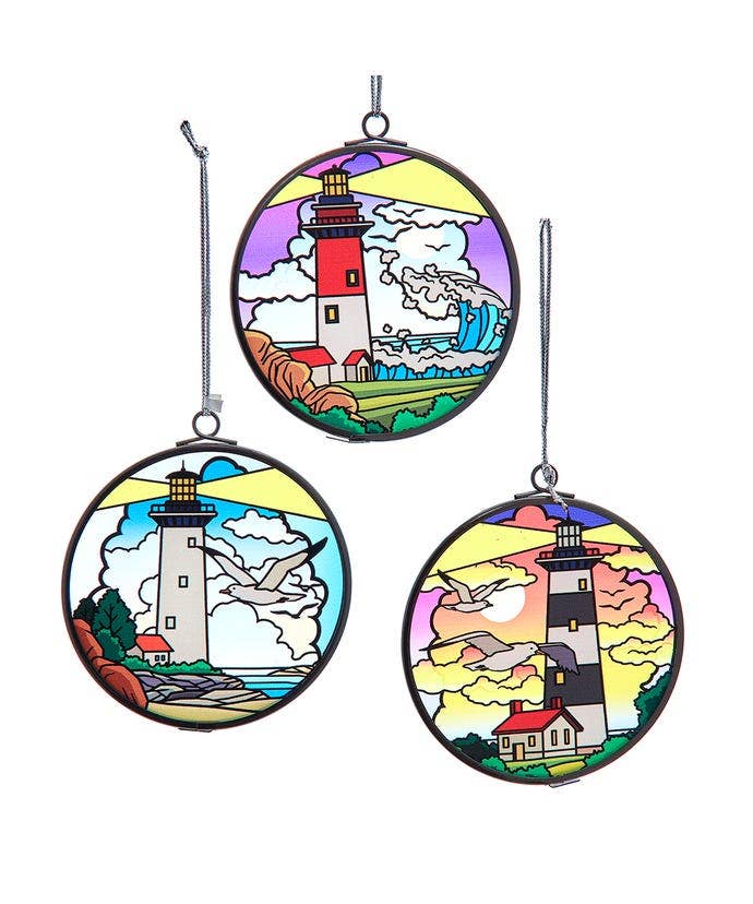 Lighthouse stained glass ornament
